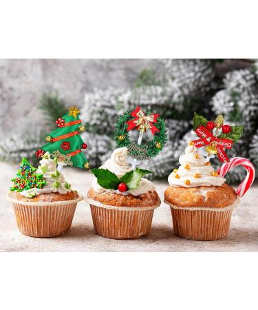 Whaline 24Pcs Christmas Cupcake Toppers 6 Design Xmas Tree Wreath Cupcake Picks Colorful Merry Christmas Cake Toppers Home Party Decor for Christmas Winter Holiday Birthday Party Cake Decorations - Buy Online on SooperMarket.com