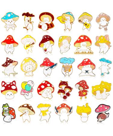 30 Pcs Cute Enamel Pins Funny Anime Pins Mushroom Pins Mushroom Lapel Badge Cartoon Aesthetic Brooch for Jackets Backpack Cloths Hats Jewelry Button Assorted