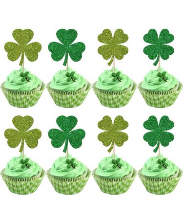 36 Pack Lucky Four Leaf Clover Cupcake Toppers Glitter St.Patrick's Day Shamrock Cupcake Picks for Baby Shower St Patrick's Day Kids Birthday Party Cake Decorations Supplies Gree 14