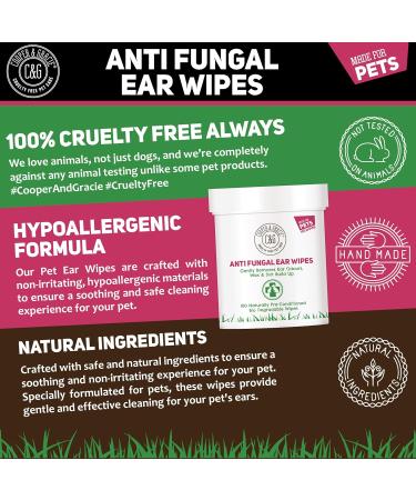 Biodegradable Anti-Fungal Ear Wipes for Dogs & Cats | 100 Soothing Cleaning Wipes | Gentle & Quick Solution for Ear Wax & Itchiness - Buy Online on SooperMarket.com
