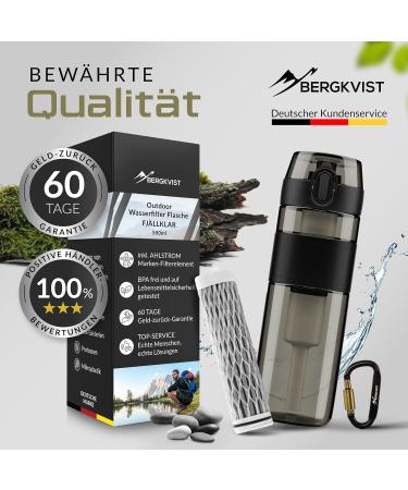 Bergkvist Outdoor Water Filter Bottle - 500ml Fj llklar | Ahlstrom Clean Drinking Water for Camping Hiking & Survival Adventures - Black - Buy Online on SooperMarket.com