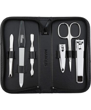 Manicure Set Solingen with top/performance - art leather case handy and soft - 6 -piece nail set for women and gentlemen marqus made of brilliantly nipped polished steel black