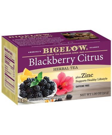 Bigelow Blackberry Citrus Plus Zinc Herbal Tea Caffeine Free 18 Count Box (Pack of 6) 108 Tea Bags Total
