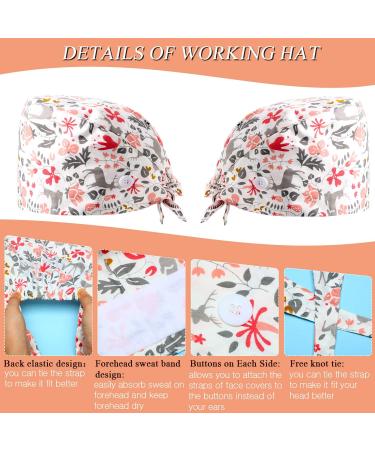 6-Piece Women's Scrub Caps with Buttons - Adjustable Bouffant Hats in Multicolored Floral Pattern - Buy Online on SooperMarket.com
