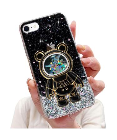 Tivenfezk Nadoli for iPhone 7/8/SE 2020/2022 Treibsand B r Astronaut Hidden Stand Shell caricature glitter astronaut stand soft silicone bling cell phone case.