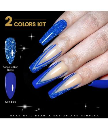 YTD Likomey Reflective Glitter Gel Nail Polish Set - Sapphire Blue & Pure Klein Blue Fashion Colors - Gold Combo Kit - Super Sparkly Diamond Disco DJ UV Top Coat - 2 Pcs (7.5ml each) - Buy Online on SooperMarket.com