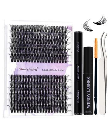 WENDY Lash Extension Kit Lash Clusters Kit D Curl Cluster Lashes 40+50D Individual Lashes with Lash Bond and Seal Lash Applicator Lash Glue Remover Brush Eyelash Clusters(40/50P-D Kit 16-20mm) 284 Piece Set 40D+50D Kit