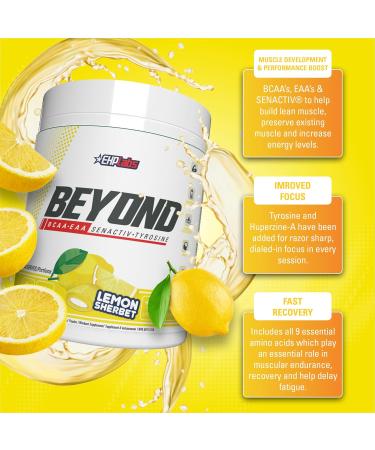 EHP Labs Beyond BCAA Powder Amino Acids Supplement for Muscle Recovery - 8g of Sugar Free BCAAs Amino Acids Post Workout Recovery Powder & 10g of EAA Amino Acids Powder - 60 Servings (Lemon Sherbet) - Buy Online on SooperMarket.com