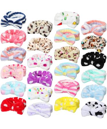 Jexine 24 Pcs Facial Spa Headband Makeup Headbands Bulk Bow Hair Head Band Fluffy Plush Spa Headband for Women Washing Face Spa Shower Cleansing (Modern Style) Minimalist Style