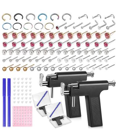 158 Pieces Ear Piercing Kit Nose Ear Piercing Disposable Ear Piercing Tool Body Ear Nose Navel Piercing Machine Ear Piercing Machine Piercing Stud Earrings for Women Girls (Black)