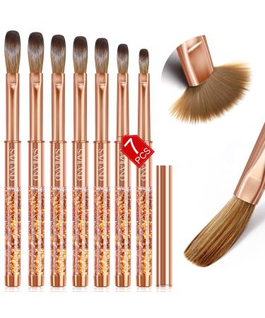 Saviland Acrylic Nail Brush Set - 7 PCS Kolinsky Acrylic Nail Brush for Acrylic Powder Golden Nail Brushes for Acrylic Application Nail Extension & Carving Nail Salon Home DIY 4/6/8/10/12/14/16
