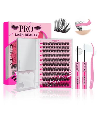 PRO Self Adhesive Eyelashes Kit Press On Lashes 120pcs Lash Clusters Lash Fixative Lash Remover Lash Applicator Eyelash Extension Kit Easy To Apply At Home Lash Extension Kit (Begonia D-10-18mix Kit) Self Stick-Begonia Kit-120pcs