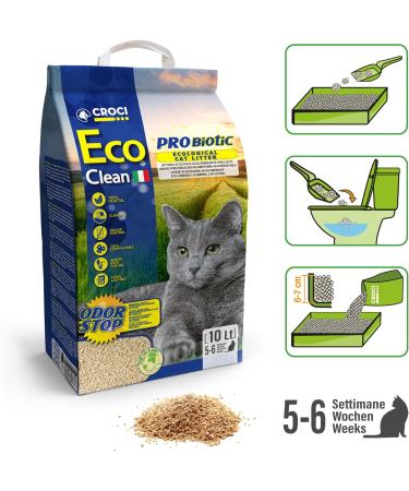 Buy Croci Eco Clean Probiotic Cat Litter 10L - Biodegradable Clumping & Toilet Flushable | 100% Vegetable Anti-Smell 3.8kg - Buy Online on SooperMarket.com