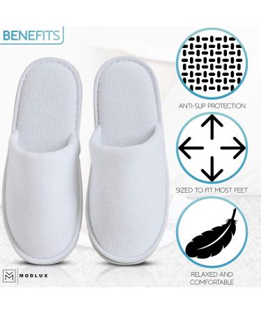 MODLUX Spa Slippers - 12 Pairs of Cotton Velvet Closed Toe Disposable Slippers with Travel Bags - Non-Slip, Thick & Soft - Ideal for Home, Hotel, or Commercial Use (12 Pack Combo White) - Buy Online on SooperMarket.com