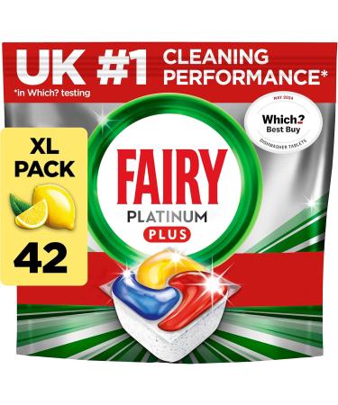 Fairy Platinum Plus All-In-1 Dishwasher Tablets Bulk 42 Tablets Lemon With Anti-Dull Technology & Rinse Aid Action