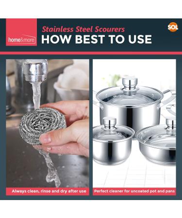 8pk Stainless Steel Scourer | Heavy Duty Metal Cleaning Pads - 6cm x 6cm | Thick Strong Wire Wool Scourers - Reusable - Buy Online on SooperMarket.com