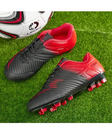 LEOCI Soccer Shoes for Kids - Firm Ground Football Boots for Boys & Girls | Size 32 EU | Black & Red - Buy Online on SooperMarket.com