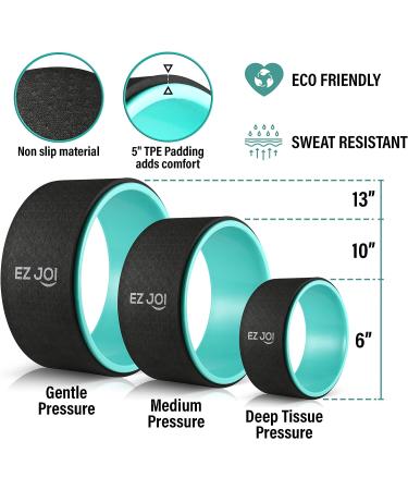 EZ JOI Yoga Wheel Set of 3 for Back Pain Relief & Muscle Stretching - Anti-Slip Back Roller with Thick TPE Padding - 6, 10 & 13 Inches - Buy Online on SooperMarket.com
