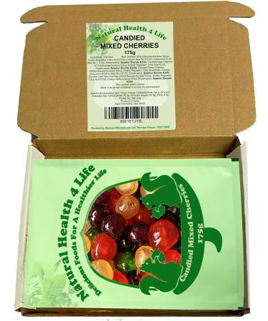 Natural Health 4 Life Cake Baking Ingredients Candied Whole Mixed Colour (Dark Red Red Green Gold) Glace Cherries 175 g in Bag (1 Bag)
