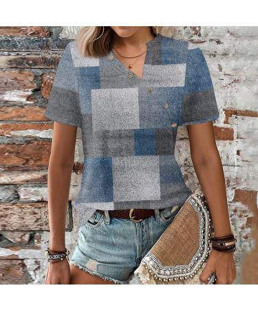 Buy Women's Oversized V Neck Short Sleeve Tops - Trendy Loose Casual Printed Button Down T-Shirt in Blue - Perfect for All Occasions - Buy Online on SooperMarket.com
