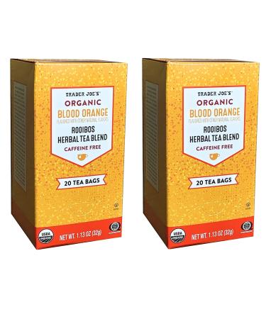 Trader Joes Organic Blood Orange Rooibos Herbal Tea Blend, Flavored with other Natural Flavors, Caffeine Free, 20 Tea Bags, 1.13 ounces (32 grams) (Two Pack)