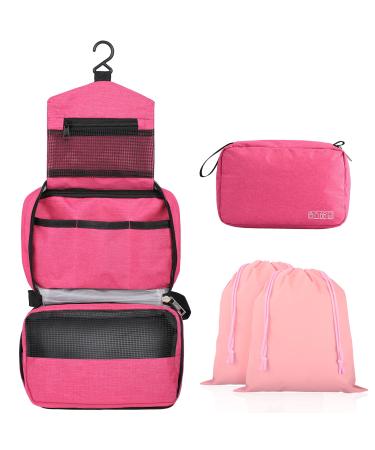 Januts Hanging Travel Toiletry Bag for Women Mens Wash Bag Make up Bags Waterproof Travel Toiletries Makeup Bag Girls Multifunctional Cosmetic Organizer with 2 Drawstring Bags Red Rose Red