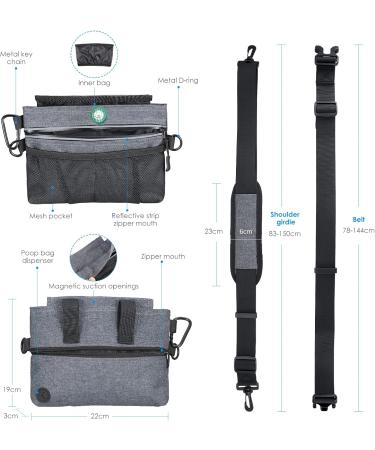 Brifit Dog Treat Training Pouch with Magnetic Closure - Grey, Double Pocket, Padded Straps, Poop Bag Dispenser - Buy Online on SooperMarket.com