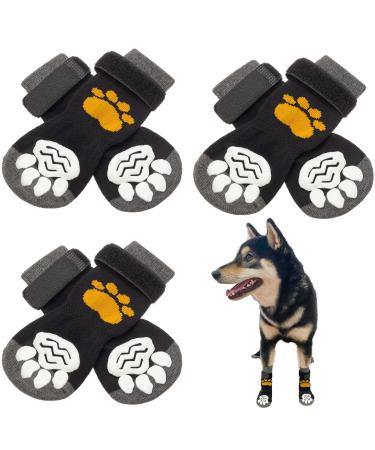 SCIROKKO 3 Pairs Double Anti-Slip Dog Socks Paws Stop Licking - Adjustable Pet Non-Skid Paw Protector with Grips for Puppy Doggy Indoor Traction Control Wear Hardwood Floors Outdoor Shoes Small Black
