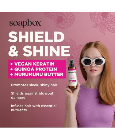 Soapbox Heat Protectant Spray - 8oz 3-in-1 Heat Protection Shine Boosting & Anti-Frizz - Vegan Silicone & Sulfate Free Color Safe Hair Care - Buy Online on SooperMarket.com