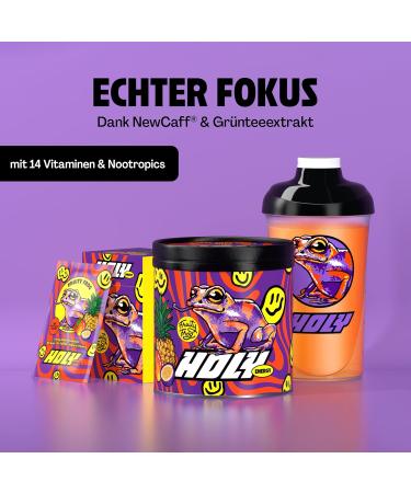 Buy Holy Energy Gaming Booster - Fruity Frog Powder | 50 Portions | Mango Maracuja & Pineapple | Focus Booster | Vegan | Natural Flavors - Buy Online on SooperMarket.com