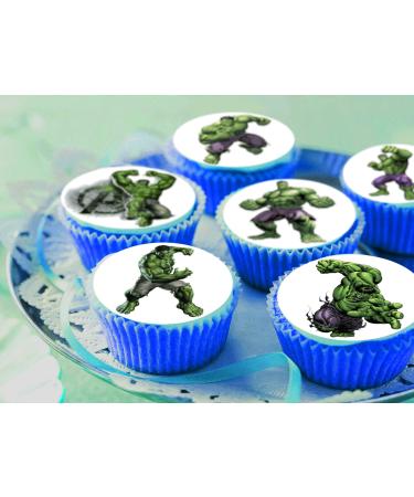 Pre-Cut Hulk 1B Edible Stand up Wafer/Rice Paper Cupcake Cake Toppers Birthday Party Superhero Decorations (24)