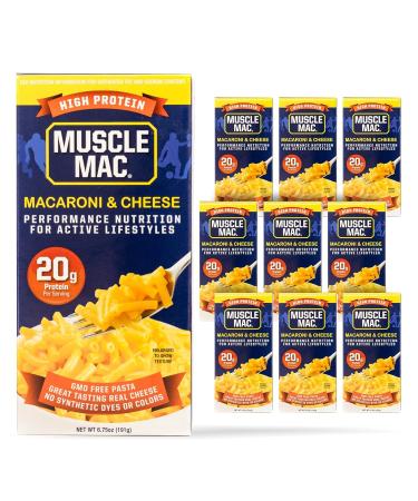 Muscle Mac High Protein Mac & Cheese Box | 20g Protein Macaroni Made with Real Cheese | Sharing Size Stovetop Boxes GMO Free Dye & Colour Free | 6.75oz Box (Pack of 10 Boxes) Cheddar Pack of 10 Boxes