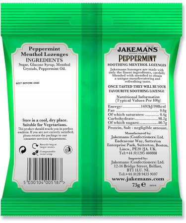 Jakemans Peppermint 73g - Pack of 12 - Soothing Menthol Sweets - Suitable For Vegetarians - Buy Online on SooperMarket.com