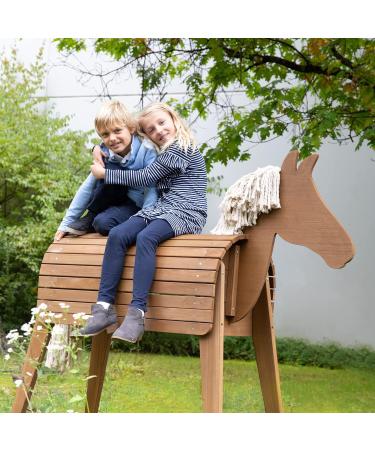 Roba Wooden Garden Horse - Vaulting Horse with Mane & Tail for Gymnastics & Riding - Solid Teak Construction - Buy Online on SooperMarket.com