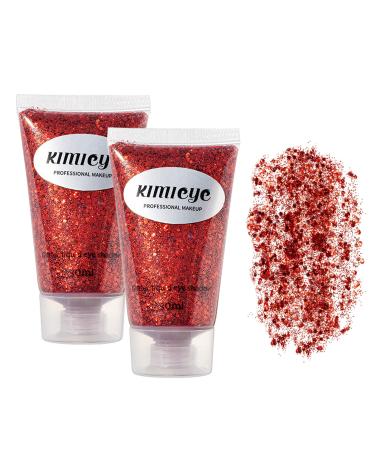 Body Glitter Makeup Set  2Pcs Mermaid Sequins Face Glitter Gel Makeup for Body  Hair  Face  Nail  Eyeshadow  Long Lasting Waterproof Liquid Glitter Gel Total 10 Colors Available (8 RED  2PCS)