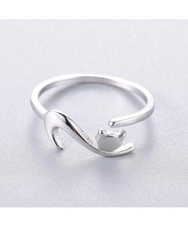 2 Pcs Dainty Puppy Dog Paw and Cat Tail Open Rings Set - Adjustable Animal Claw Love Heart Jewelry in Gold, Silver, and Rosegold Plating - Buy Online on SooperMarket.com