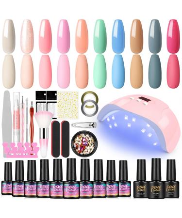 PEACECOLOR Gel Nail Kit with Electric Nail File 10Colors Gel Nail Polish Sets with 36W UV/LED Lamp Starter Kit with Top Base Matte Coat Professional Manicure Tools & Decoration for Halloween KAP0033