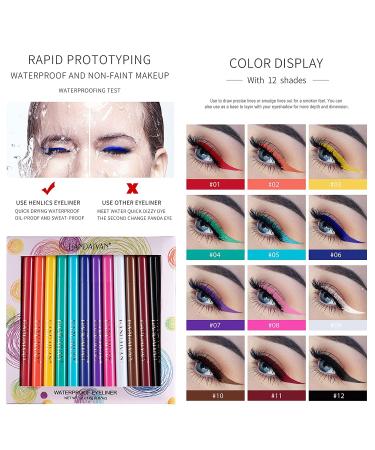 Gireatick 12PCS Matte Rainbow Colorful Liquid Eyeliner Set - Waterproof, High Pigmented Eyeliner Pen Set with Soft and Hyper Sharp Tip Brush - 12 Vibrant Colors - Buy Online on SooperMarket.com