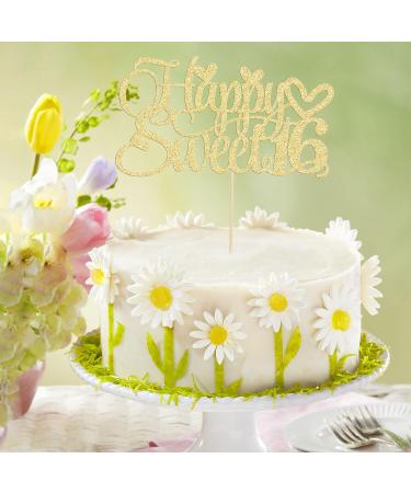 1Pc Happy Sweet 16 Cake Topper Glitter 16th Birthday Cake Pick for Cheers to 16 Years Old 16th Birthday Party Cake Decorations Supplies Gold Gold 2 - Buy Online on SooperMarket.com