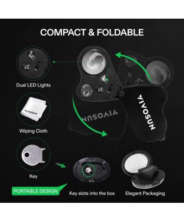 VIVOSUN Illuminated Jewelers Loupe 30X 60X Magnifier with LED Light - Black | for Jewelry, Gems, Watches, Coins, Stamps, Antiques | Foldable Design - 1 Pack - Buy Online on SooperMarket.com