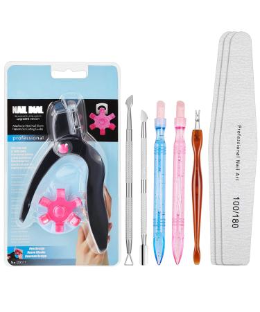 9 Pieces Nail Art Tools, Include Acrylic Nail Clipper Stainless Steel Nail Cutter, 3 Cuticle Pushers, 2 Nail Polish Carving Pen and 3 Nail Buffering Files for False Nail Art Manicure (Black)