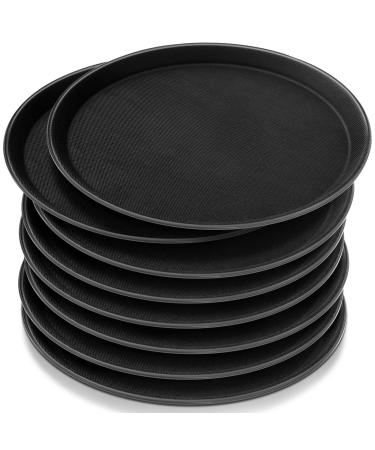 Zopeal 8 Pieces Restaurant Serving Tray Non Slip Surface Black Round Tray Plastic Food Meals Server Tray with Raised Edges for Home Kitchen Restaurant Cafeteria Bar (14")