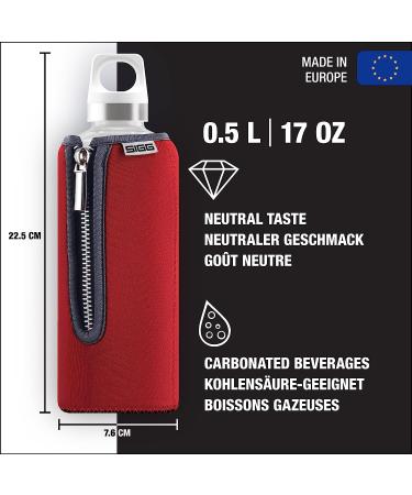 SIGG Glass Water Bottle Stella Red 17 oz - Leakproof with Neoprene Pouch - BPA Free & Dishwasher Safe - Eco-friendly Recycled Glass - Buy Online on SooperMarket.com