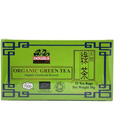 Double Dragon 100% Organic Pure Green Tea 25 Tea Bags per box. (1 Box 25 Tea Bags)