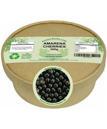 Natural Health 4 Life Fruit Candied Amarena Amareno Sweet Tart Wild Cherries 500 g with Syrup in Recyclable Tub (1 Tub) 500g