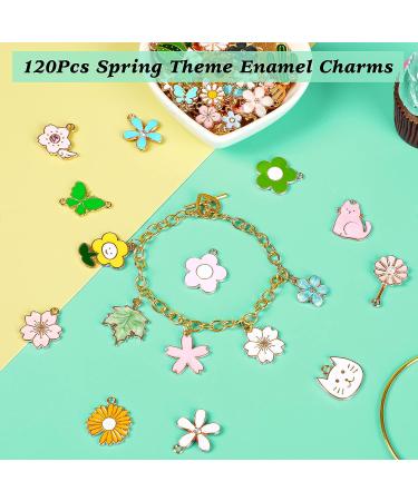 MARFOREVER 120 Pcs Spring Floral Enamel Flower Charms for Jewelry Making - Assorted Gold Charm Pendants for DIY Necklace, Bracelet, Earrings - Gifts for Mom - Buy Online on SooperMarket.com