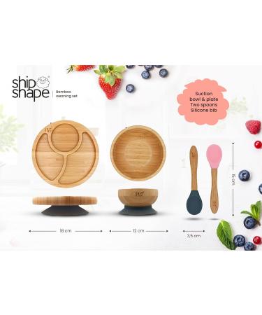 ShipShape Bamboo Baby Weaning Set | Suction Plates & Bowls, Spoons, Bib | Free eBook | Toddler Feeding Set in Turkish Rose - Buy Online on SooperMarket.com
