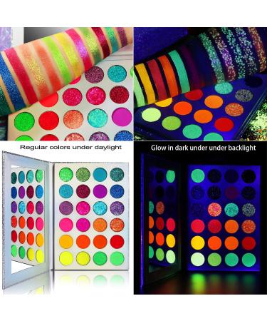 Shop Colorful Neon Eyeshadow Palette - Highly Pigmented Matte & Glitter - UV Glow Blacklight Makeup for Eyes Face & Body - Buy Online on SooperMarket.com