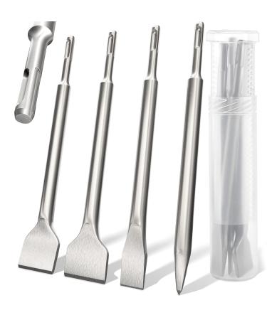 KSP-Tec - SDS-Plus Chisel Set for SDS+ Rotary Hammers with Tile Chisel with Storage Case for Masonry Concrete Brick Stone 4pcs SDS Plus Chisel Set
