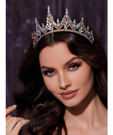SweetV Gold Tiara Crown for Wedding, Quinceanera, Prom - Iridescent Crystal Hair Accessories for Women and Girls - Buy Online on SooperMarket.com